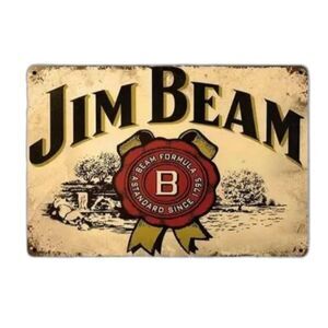 🥃 Vintage Jim Beam Metal Sign – 8x12 Wall Art – Bar Decor – Rustic Tin Sign